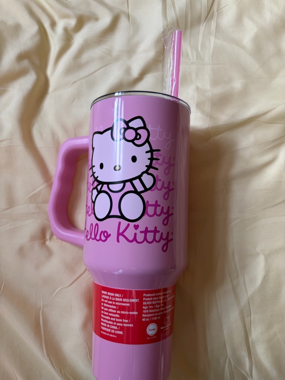 Hello Kitty Pink Insulated Tumbler with Handle and Straw